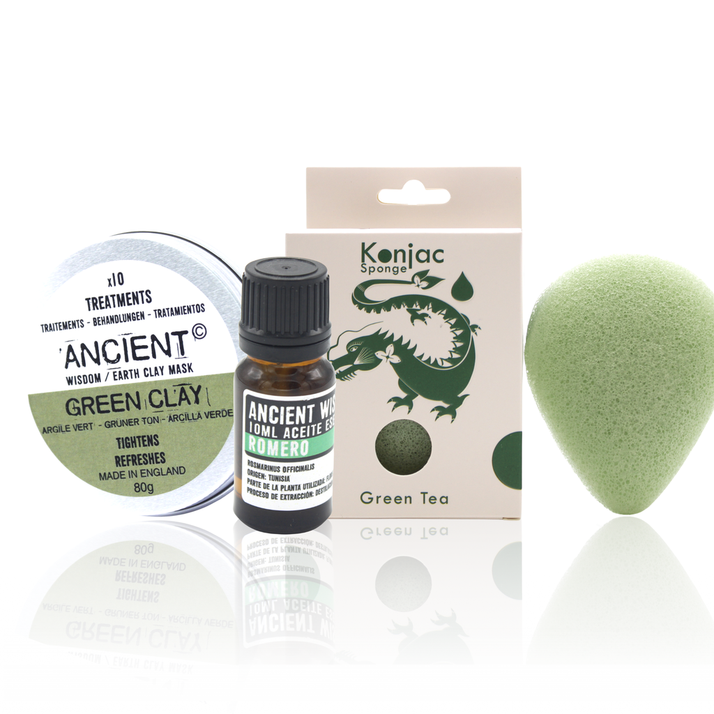 [BNDL-18] Esponja Konjac Verde, Arcilla y Aceite Esencial