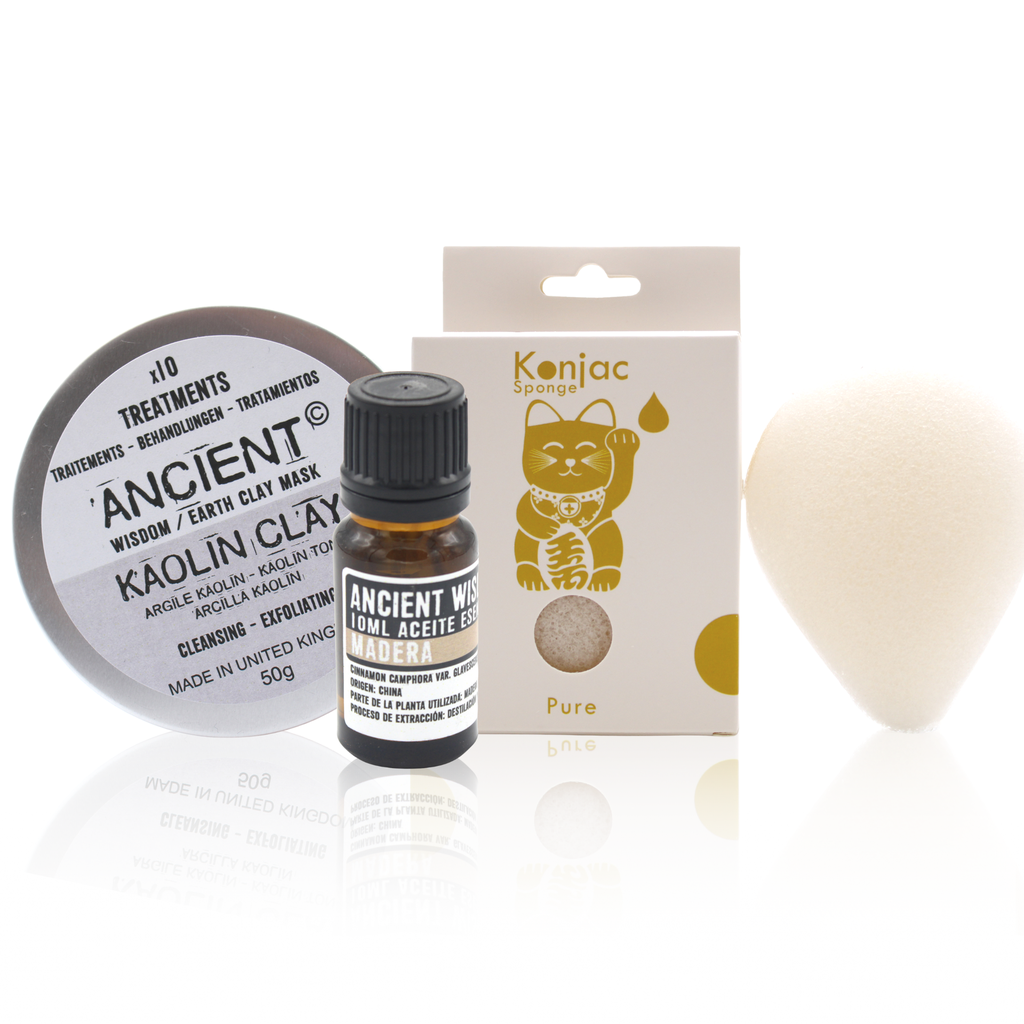 [BNDL-22] Esponja Konjac Natural, Arcilla y Aceite Esencial
