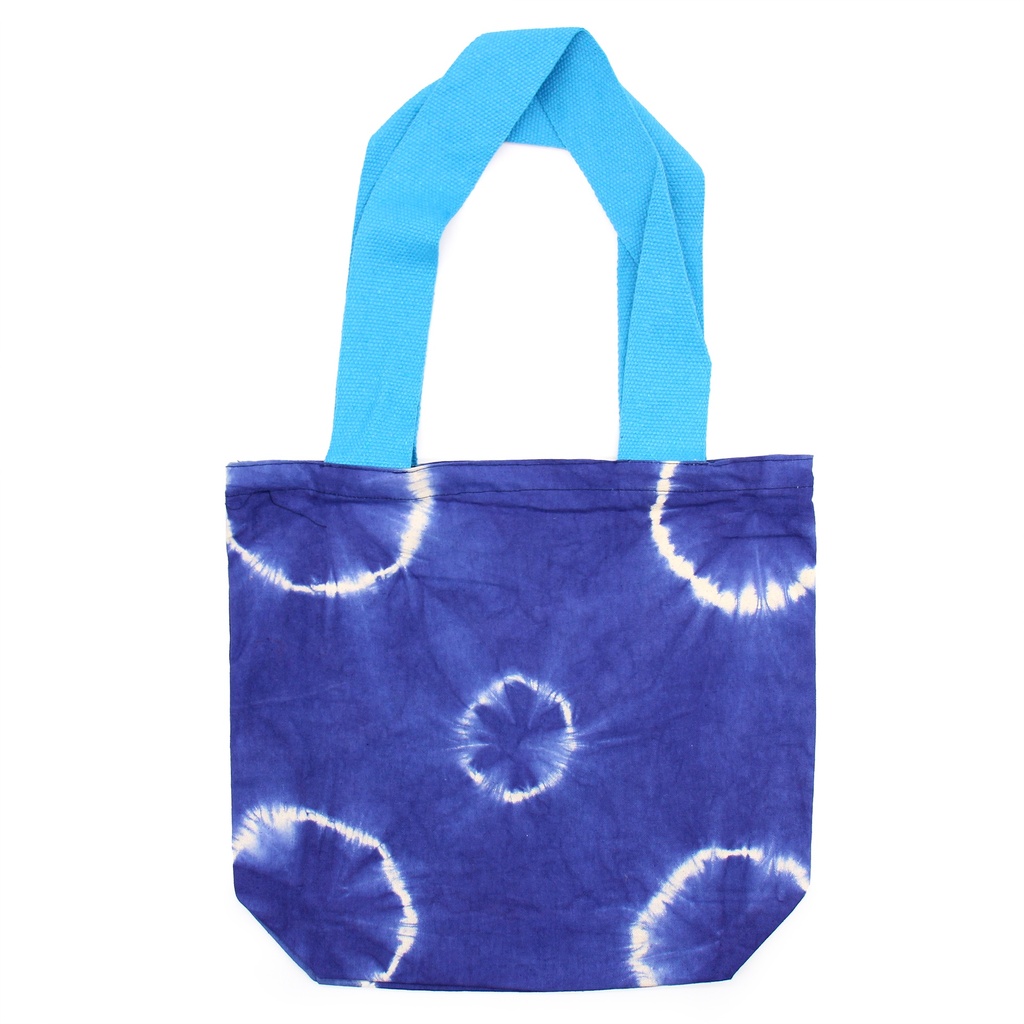 [NTDB-01] Bolsa de Algodon Natural con Diseño "Tie Dye" (220g)- 38x42x12cm - Anillos Azules- Asa Azul