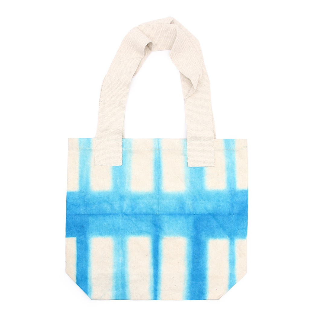 [NTDB-03] Bolsa de Algodon Natural con Diseño "Tie Dye" (220g)- 38x42x12cm - Rectángulos Celestes - Asa Natural