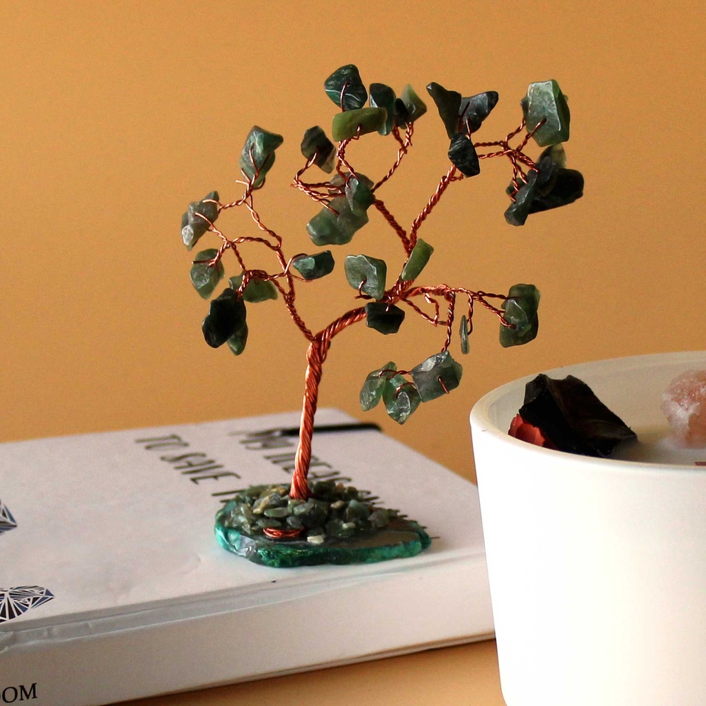 [AGemT-04] Árbol de piedras preciosas: Aventurina verde sobre base de ágata verde (35 piedras)