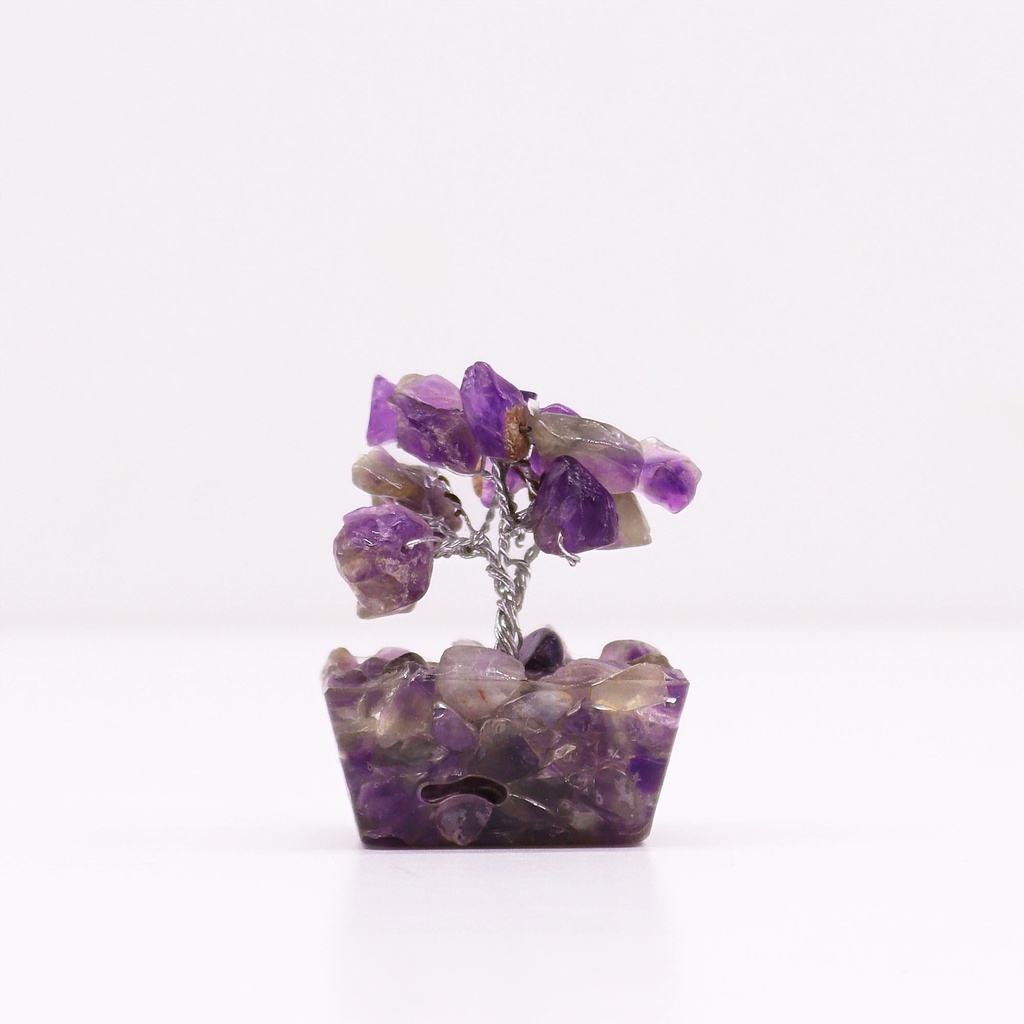 [MGemT-04] Mini árbol de piedras preciosas sobre base de orgonita - Amatista (15 piedras)