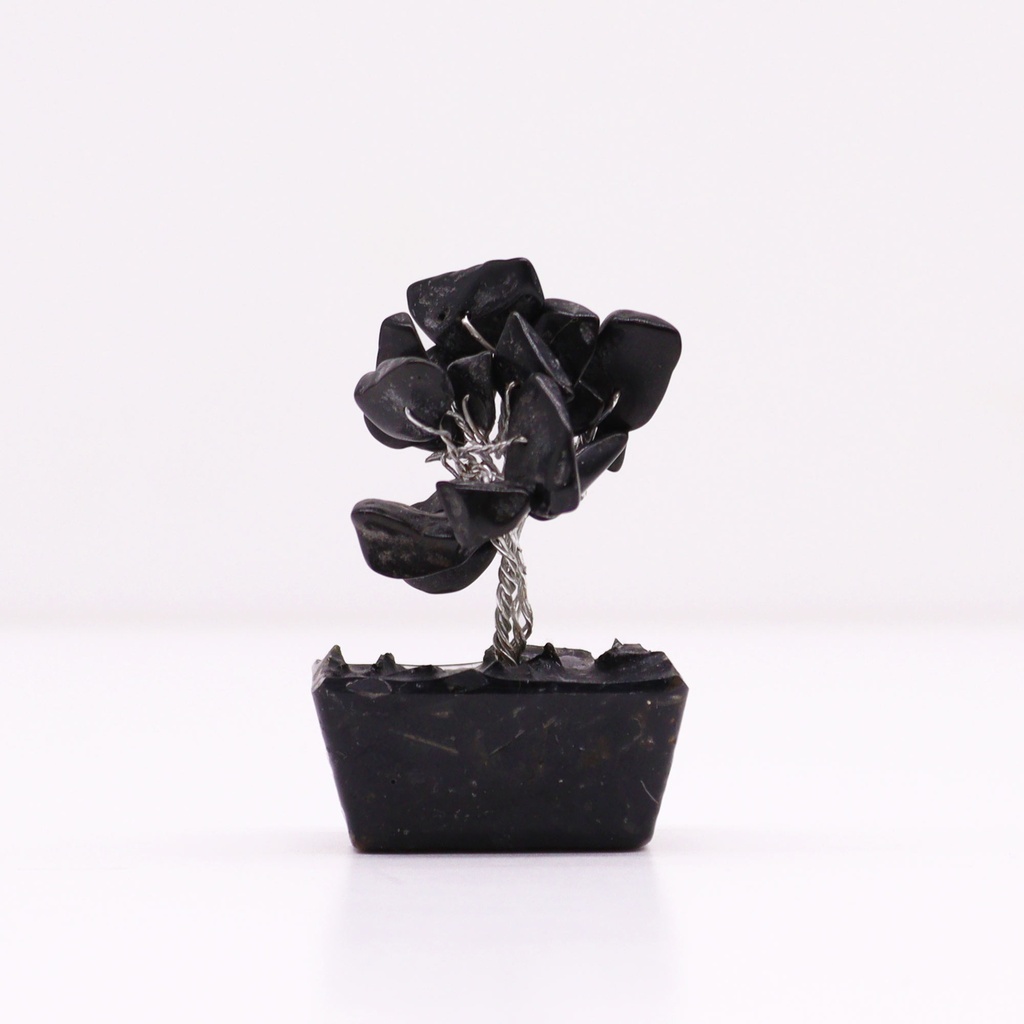 [MGemT-09] Mini árbol de piedras preciosas sobre base de orgonita - Ágata negra (15 piedras)