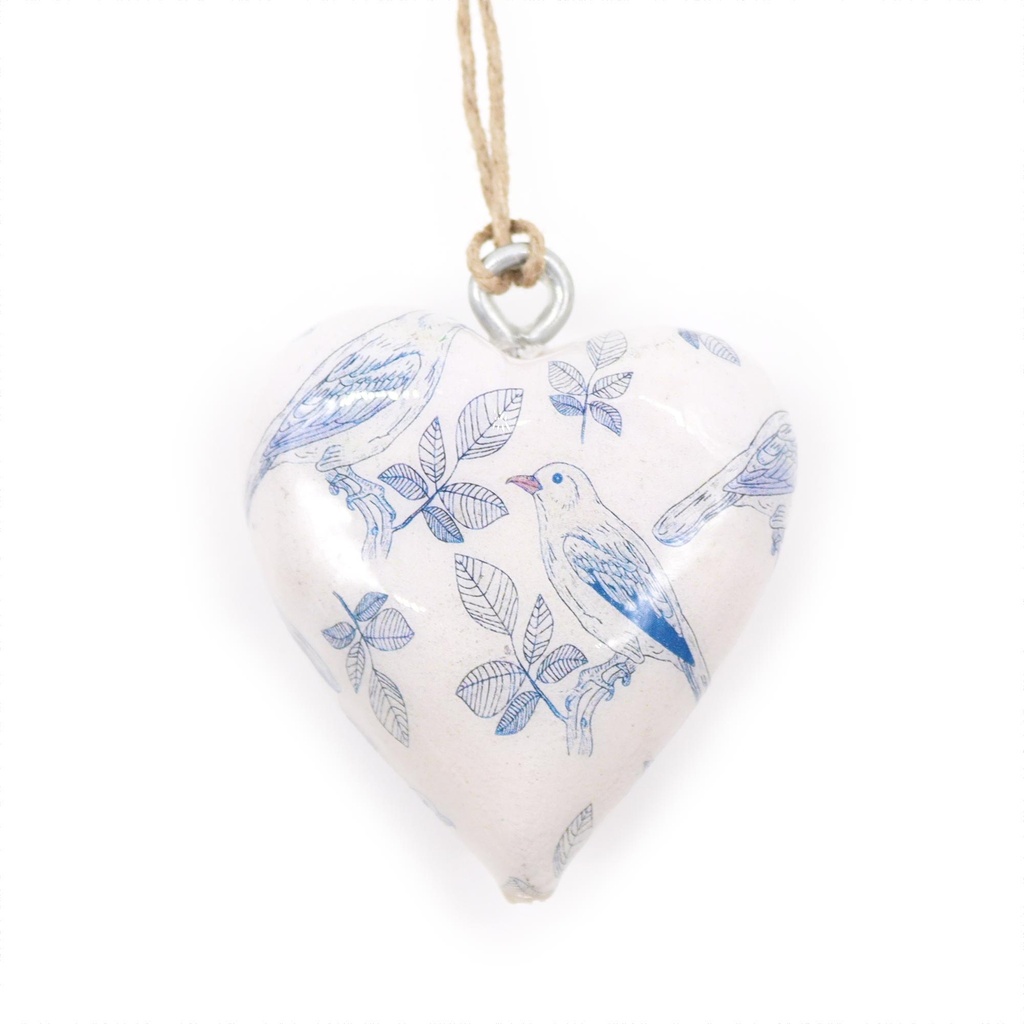 Corazone de madera decorativo Grande - Pajaros Azul
