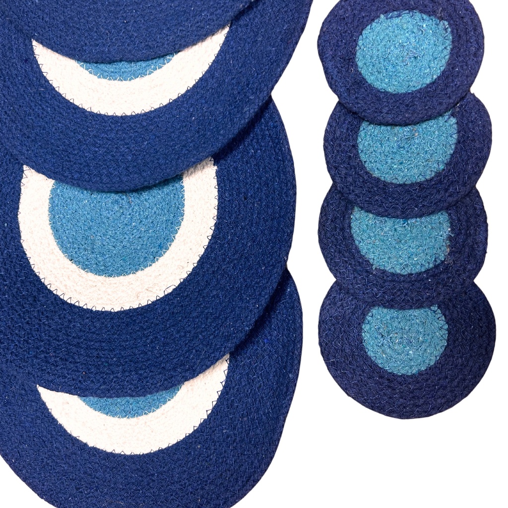 [EEye-04] Juego de posavasos y Individual de cuerda de yute Mal de Ojo (4 de cada)