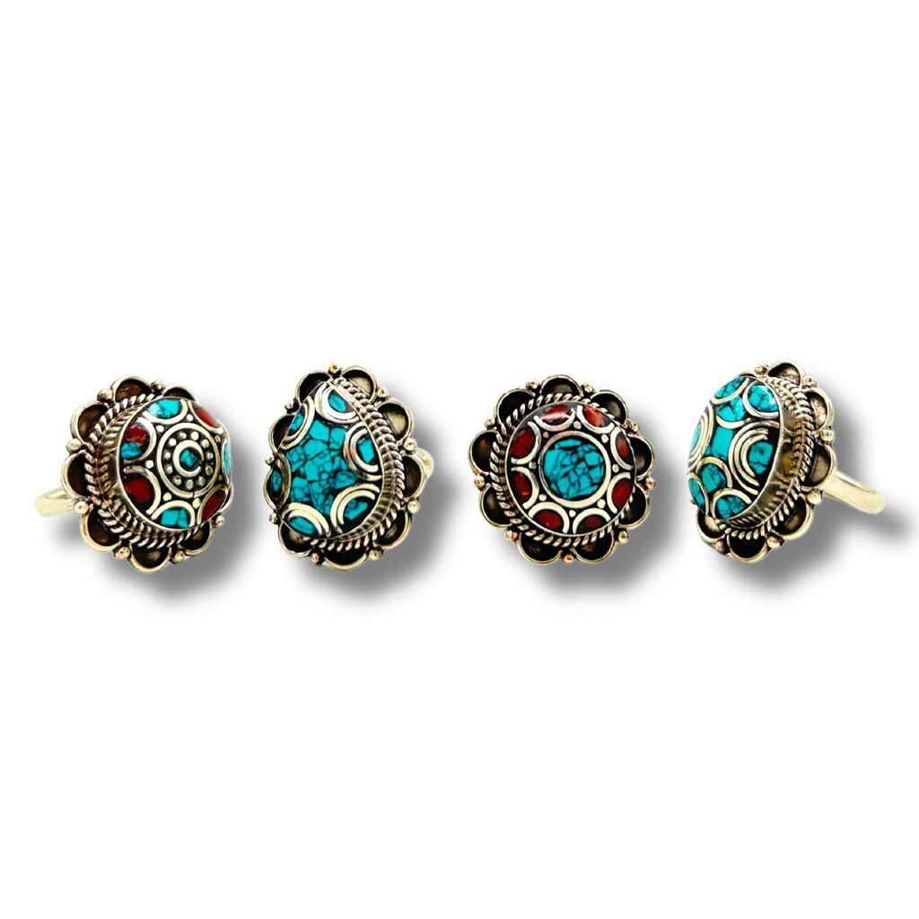 Anillo de Turquesa Estilo Nepalí (4 estilos)