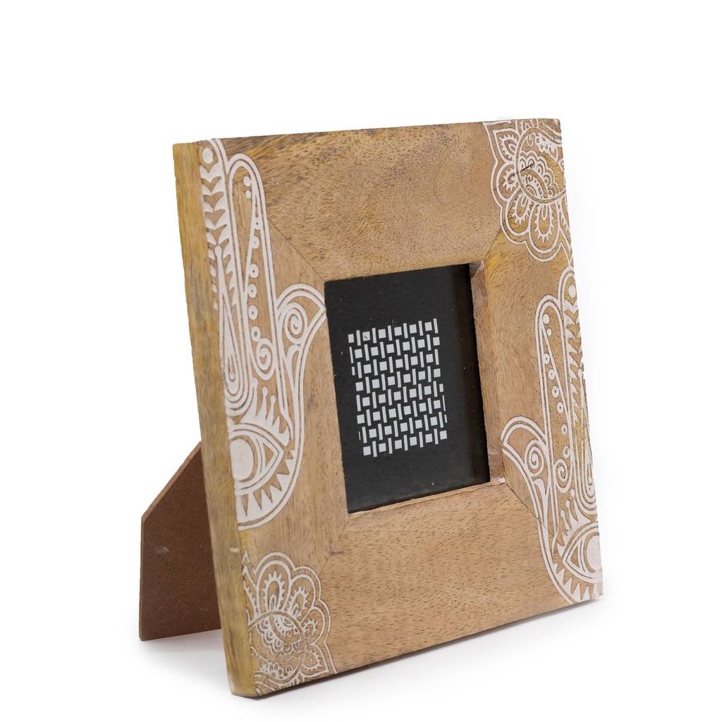 [MWPF-15] Pequeño Marco de Madera de Mango (para 10x15cm) 20x20x2cm- Hamsa Blanco