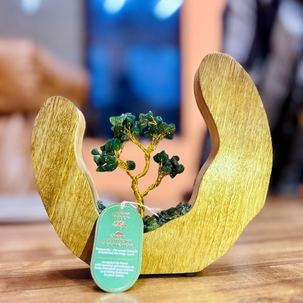 Jardín de Árbol de Gemas - Anillo de Madera - Aventurina Verde - 60 Chips