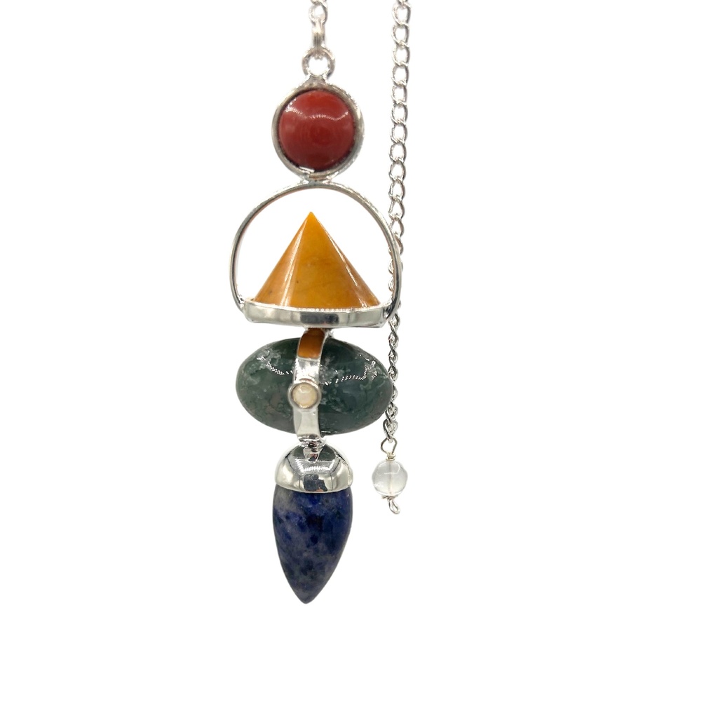 [SpecMP-67] Four Elements Gemstone Pendulum - Red Jasper, Yellow Adventurine, Moss Agate, Sodalite & Moonstone