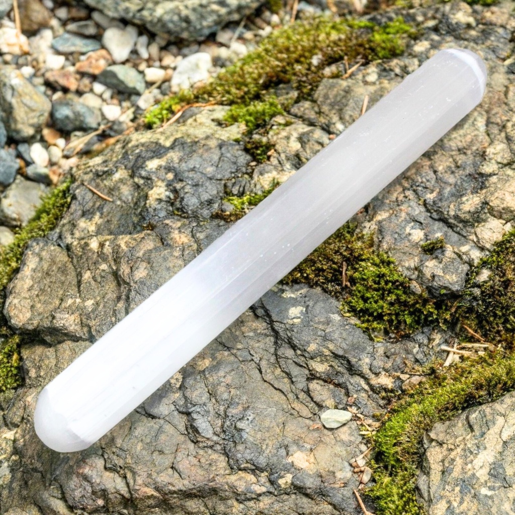 [SelW-01] Varita de Selenita - 16 cm (Ambos extremos redondos)