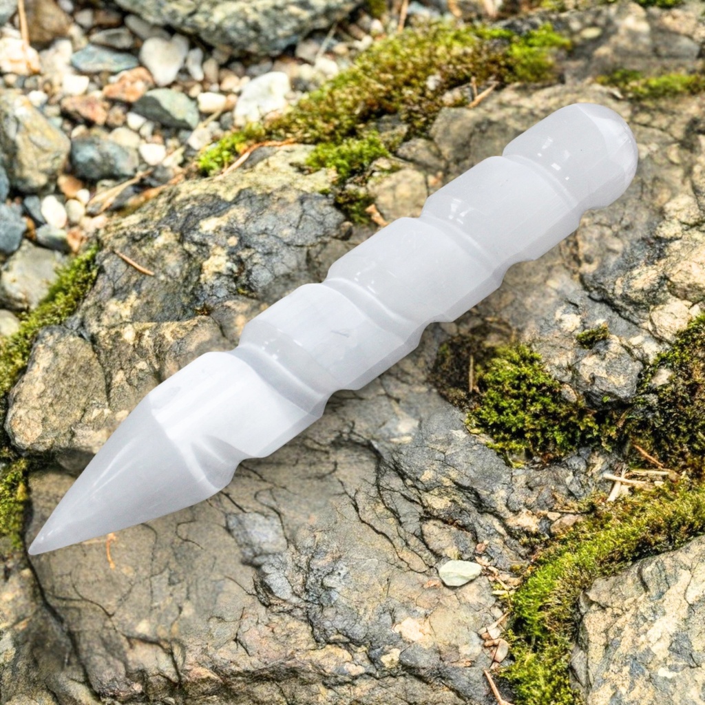 [SelW-05] Varita Espiral de Selenita - 16 cm (Ambos extremos punta)