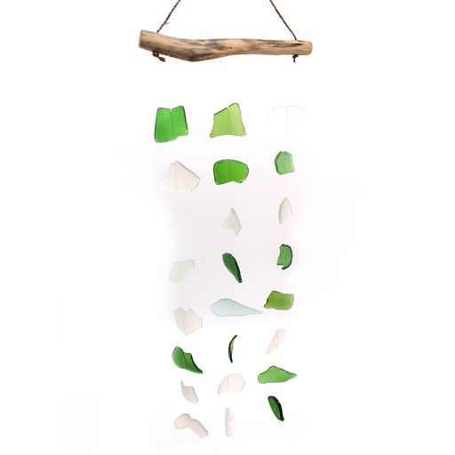 [GWC-12] Carillón vidrio reciclado - Tres gotas verde y blanco