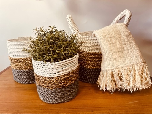 [SBS-03] Juego de cestas de algas marinas - Gris / Natural / Blanco