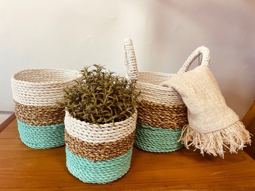 [SBS-04] Juego de cestas de algas marinas - Verde/Natural/Blanco