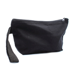 [CotTB-14] Neceser de algodón negro 10 oz - correa de mano