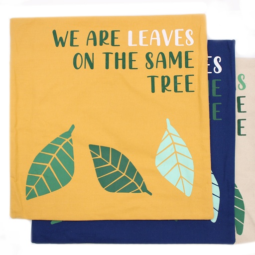[CushN-02] Funda de Cojín de Algodón Estampado - Somos Hojas - Amarillo, Azul y Natural