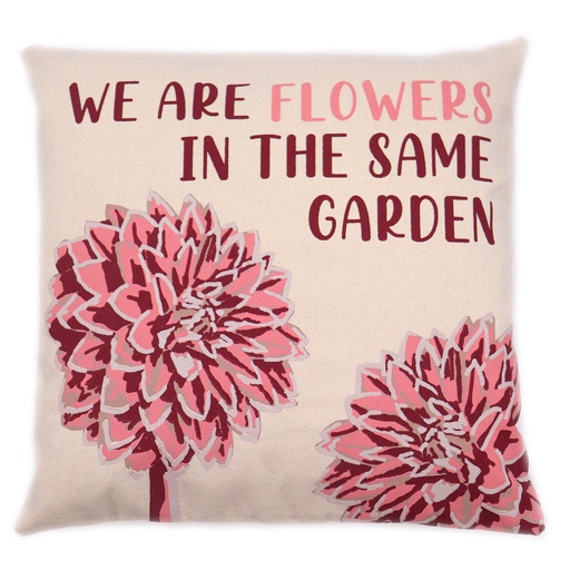 [CushN-03] Funda de Cojín de Algodón Estampado - Somos Flores - Oliva, Rosa y Natural