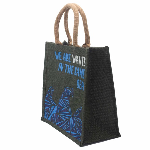 [PJB-01] bolsa de yute estampada - Somos olas - Cinza, Azul y Natural