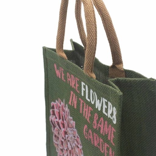 [PJB-03] bolsa de yute estampada - Somos flores - Oliva, Rosa y Natural