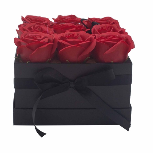 [GSFB-01] Caja de Regalo - Flor de Jabón  9 Rosas rojo - cuadrado