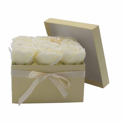 [GSFB-07] Caja de Regalo - Flor de Jabón  9 Rosas Crema - cuadrado