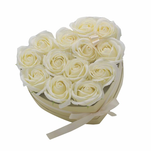 [GSFB-08] Caja de Regalo - Flor de Jabón  13 Rosas Crema - corazon