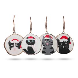 [WXD-01] Gatos navideños - Decoración navideña de troncos pintada a mano (set 4)