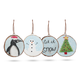 [WXD-02] Let it Snow - Decoración navideña de troncos pintada a mano (juego de 4)