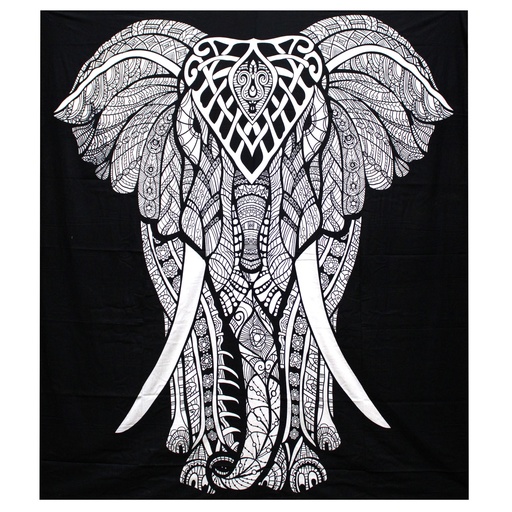 [BWCB-02] Colcha Doble Algodón B&N + Tapiz - Elefante