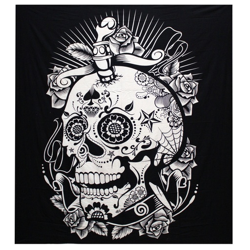 [BWCB-06] Colcha Algodón Doble B&N + Tapiz - Calavera Rosa