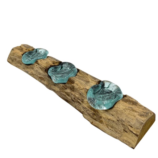 [MGW-27] Portavelas triple plano de vidrio Molton sobre madera
