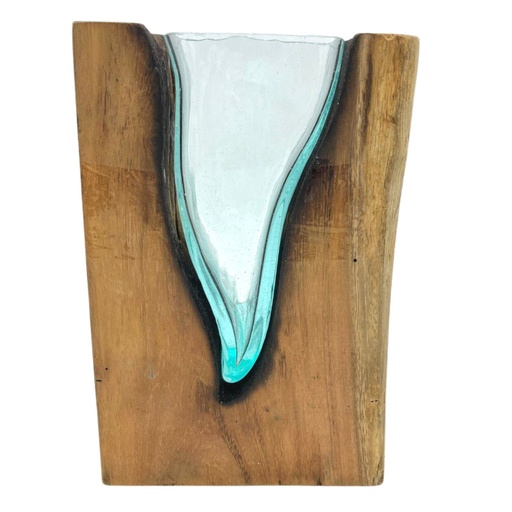 [MGW-29] Jarrón de arte en forma de V de vidrio fundido sobre madera