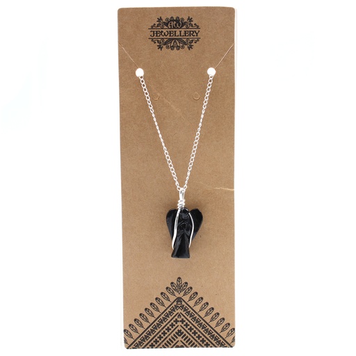[GPJ-20] Colgante de Ángel de la Guarda de Piedras Preciosas - Ágata Negra