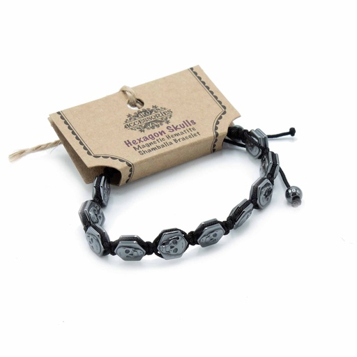 [MHSB-03] Pulsera Magnética Shamballa de Hematita  -  Calaveras Hexagonales