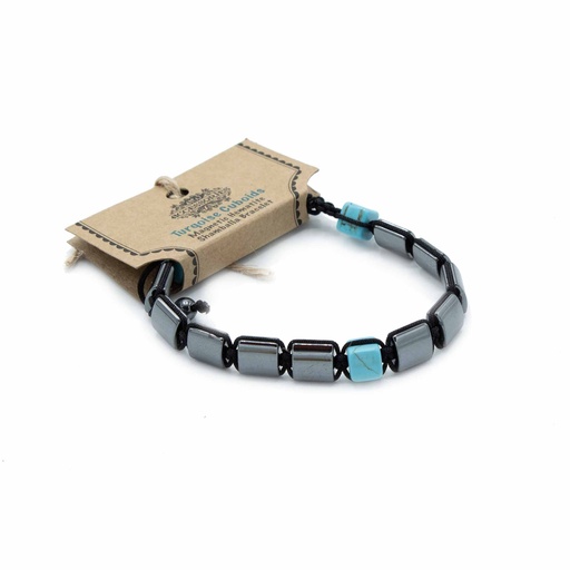 [MHSB-09] Pulsera Magnética Shamballa de Hematita - Cuboides Turquesa