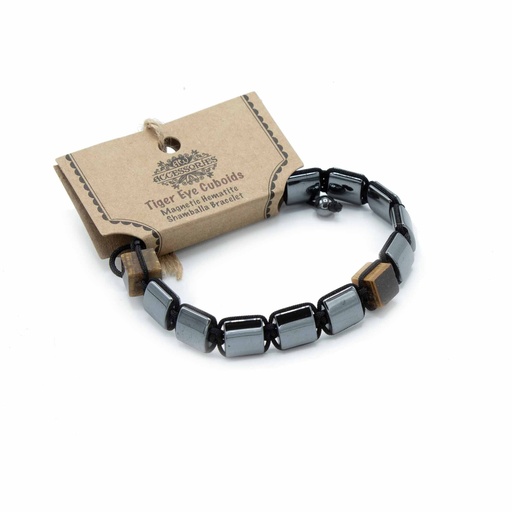 [MHSB-10] Pulsera Magnética Shamballa de Hematita -  Cuboides Ojo de Tigre