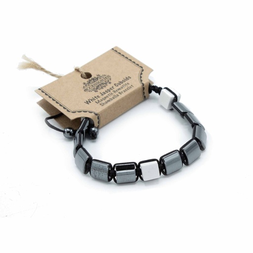 [MHSB-11] Pulsera Magnética Shamballa de Hematita -  Cuboides Jaspe Blanco