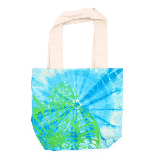 [TDB-04] Bolsas de Algodón "Tie Dye" (170g) - 38x42x12cm - Concha Marina - Azul y verde - Asa Verde