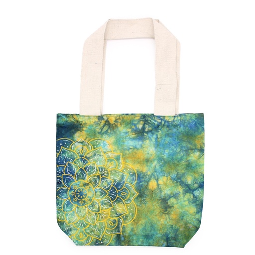 [TDB-08] Bolsas de Algodón "Tie Dye" (170g) - 38x42x12cm -  Mandala - Verde y Azul - Asa Natural