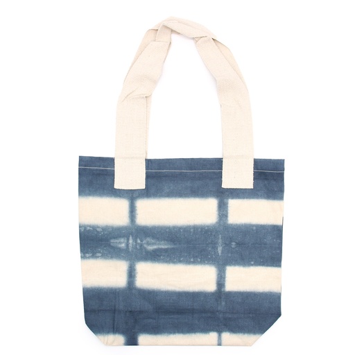 [NTDB-02] Bolsa de Algodon Natural con Diseño "Tie Dye" (220g)- 38x42x12cm - Rectángulos Grises - Asa Natural