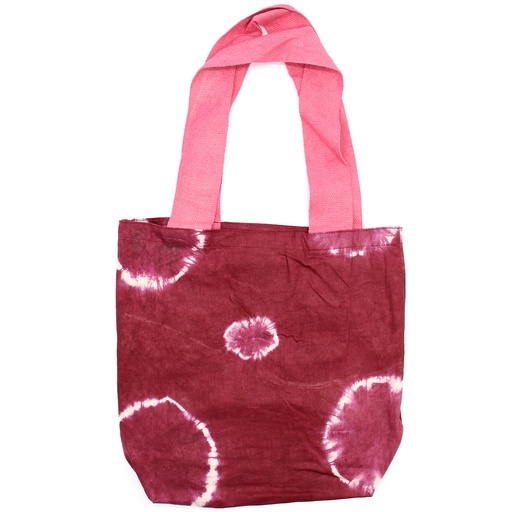 [NTDB-06] Bolsa de Algodon Natural con Diseño "Tie Dye" (220g)- 38x42x12cm - Anillos Granate - Asa Rosa