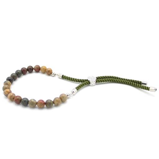 [GemSB-01] Pulsera de hilo verde con Jásper multicolor