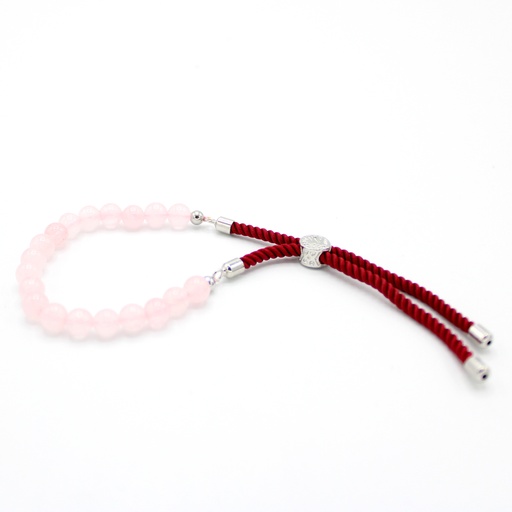[GemSB-03] Pulsera de hilo burdeo con Cuarzo Rosa
