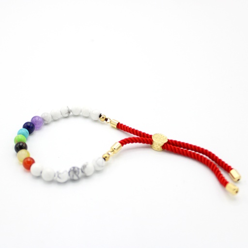 [GemSB-06] Pulsera de hilo rojo con Khaulita blanca y Chakras