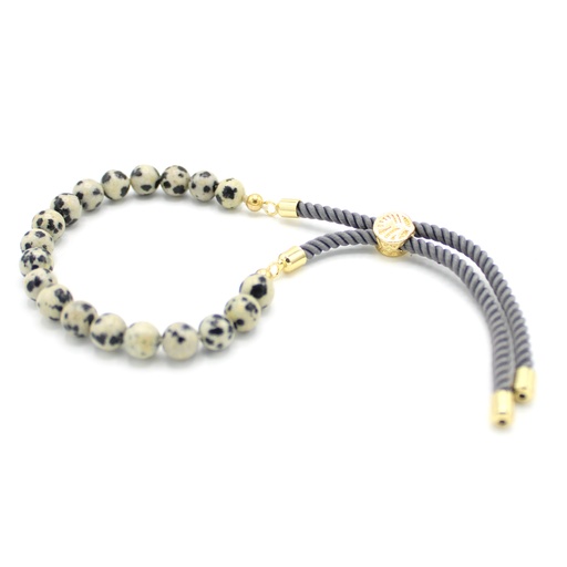 [GemSB-08] Pulsera de hilo gris con Jáspe Dálmata
