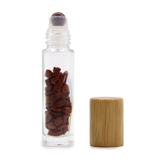 [CGRB-01] Botella de rodillo de aceite esencial de piedras preciosas - Jaspe rojo - Tapa de madera