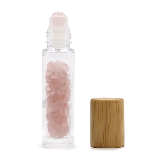 [CGRB-03] Botella de rodillo de aceite esencial de piedras preciosas - Cuarzo rosa - Tapa de madera