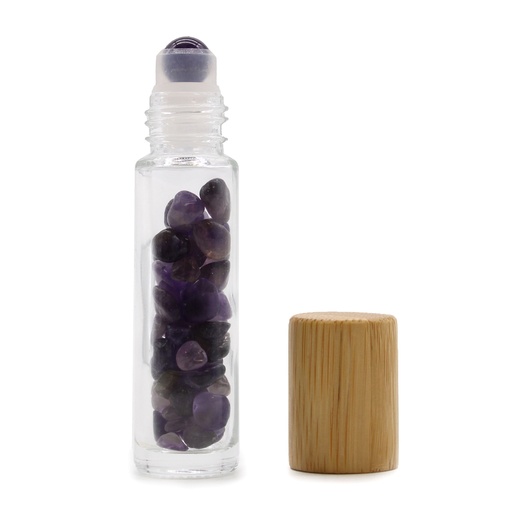 [CGRB-05] Botella de rodillo de aceite esencial de piedras preciosas - Amatista - Tapa de madera