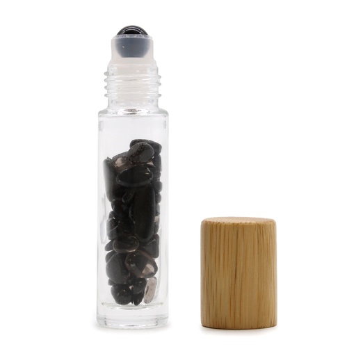 [CGRB-07] Botella de rodillo de aceite esencial de piedras preciosas - Turmalina negra - Tapa de madera