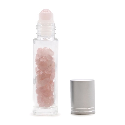 [CGRB-10] Botella de rodillo de aceite esencial de piedras preciosas - Cuarzo rosa - Tapa plateada